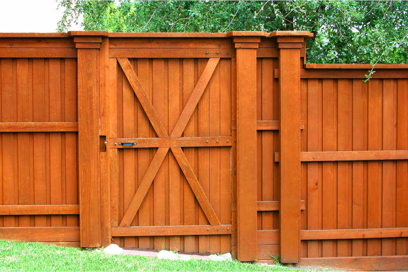 wood stained gate and fence